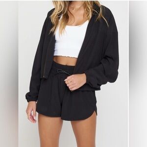 NWT Spiritual Gangster Elana Woven Cropped Zip Jacket Black Medium -Retail $158